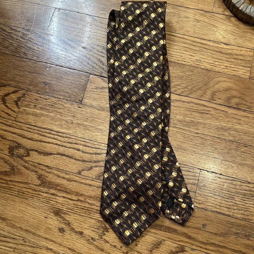 Allea Milano Men’s Tie 100% Silk Bright Necktie Handmade Italy Brown Orange